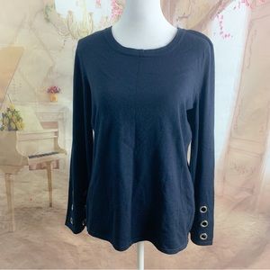 NEW Catherine Malandrino Bell Sleeve Navy Cutout Sweater